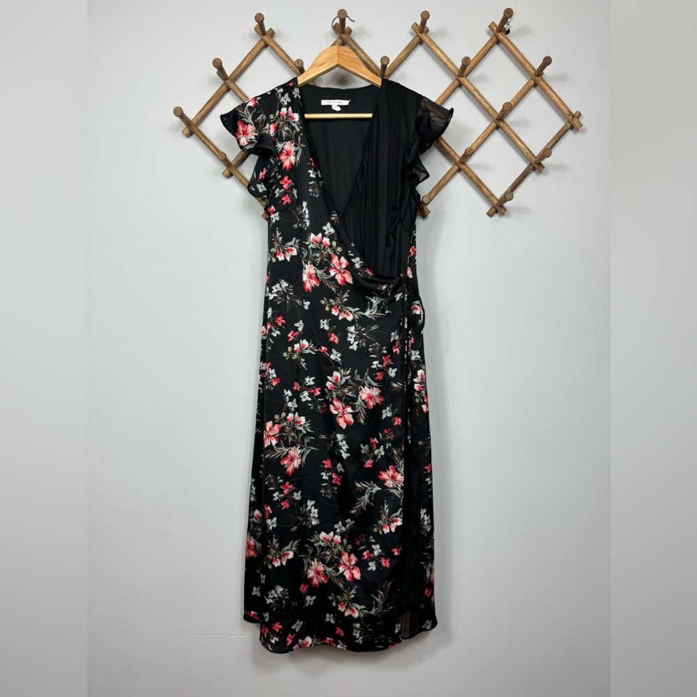 Avec Les Filles Cosmo Flower Satin & Chiffon Wrap Dress Size M - Picture 4 of 12